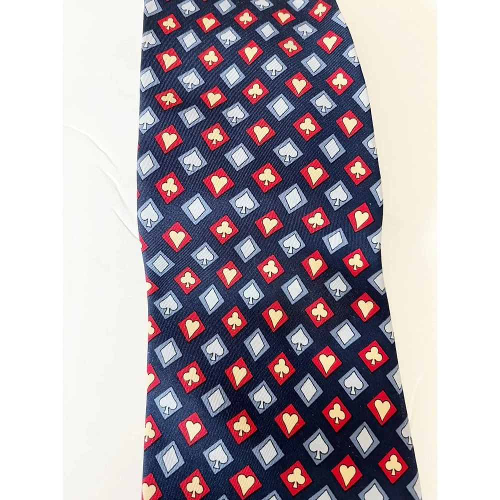 Gucci blue/red/gold card print silk tie